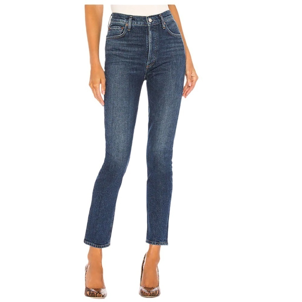 AGOLDE Nico Skinny Jeans High Rise Ankle Crop Medium Blue Denim Size 30 - Picture 1 of 10